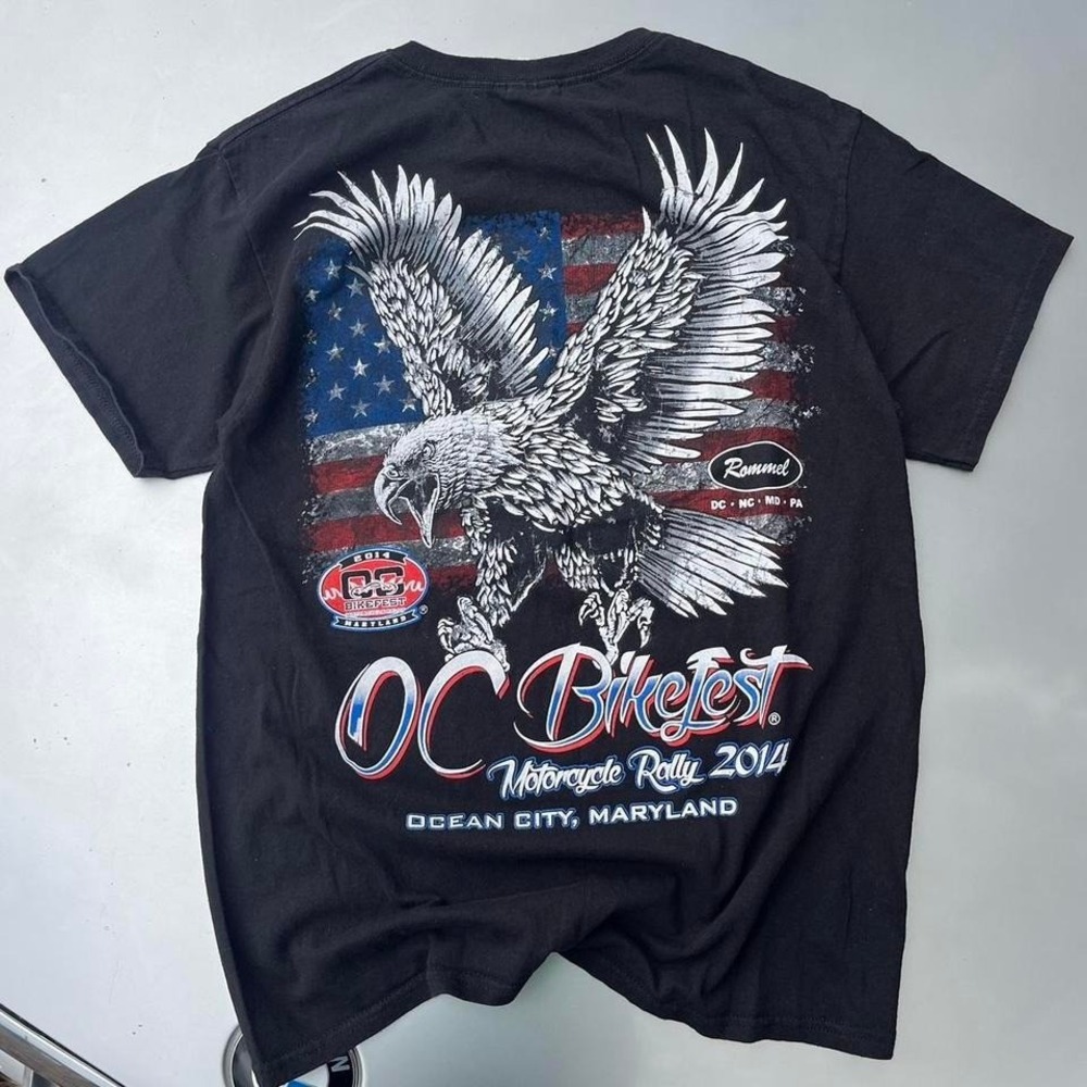 Black and red Harley Davidson style USA MERICA Bald eagle biker t-shirt